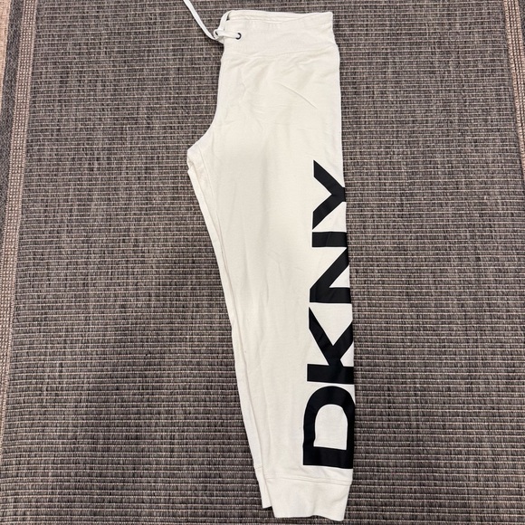 Dkny Pants - DKNY Cream Joggers with Black Side Logo Panel